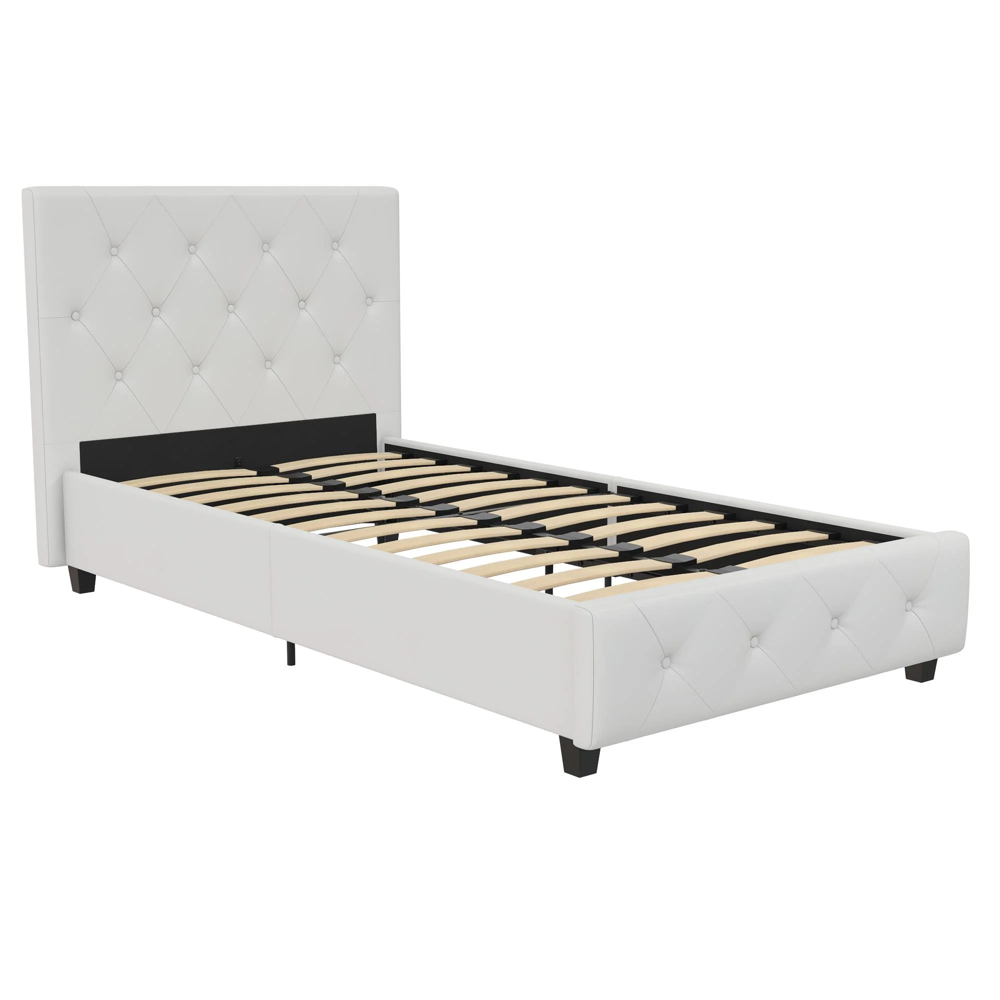 DHP Dakota Upholstered Bed with Signature Sleep Tranquil 8-Inch Pocket Spring Mattress, Twin, White