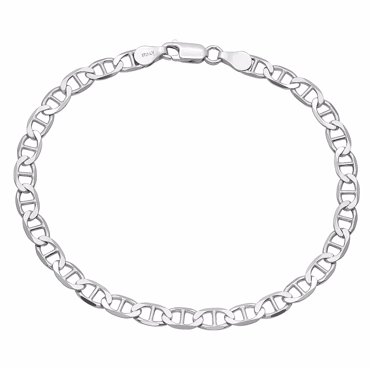 4.2mm Solid .925 Sterling Silver Flat Mariner Chain Bracelet, 7 inches