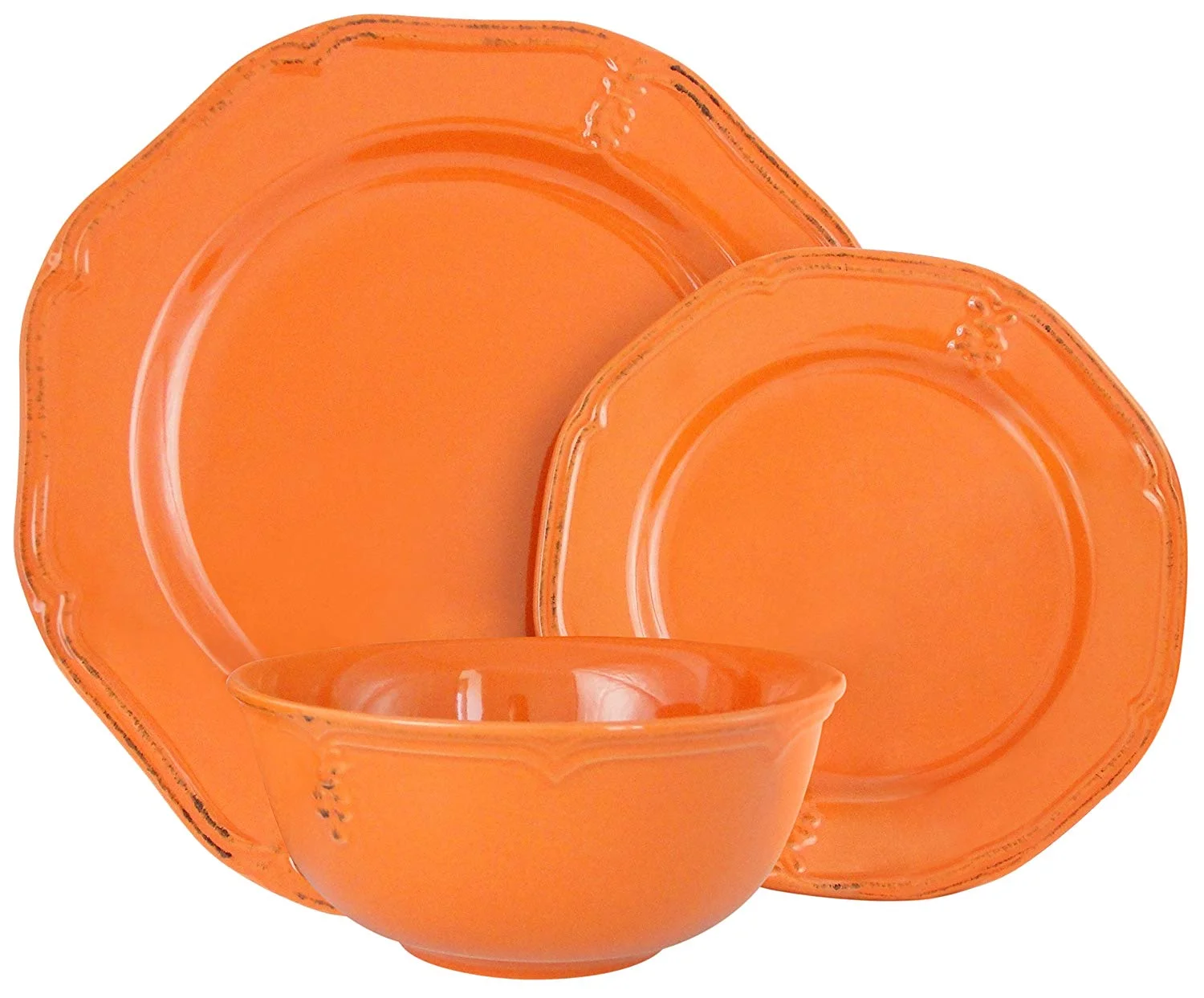 Melange Stoneware 18-Piece Dinnerware Set (Antique Orange) | Service for 6| Microwave, Dishwasher & Oven Safe | Dinner Plate, Salad Plate & Soup Bowl (6 Each)