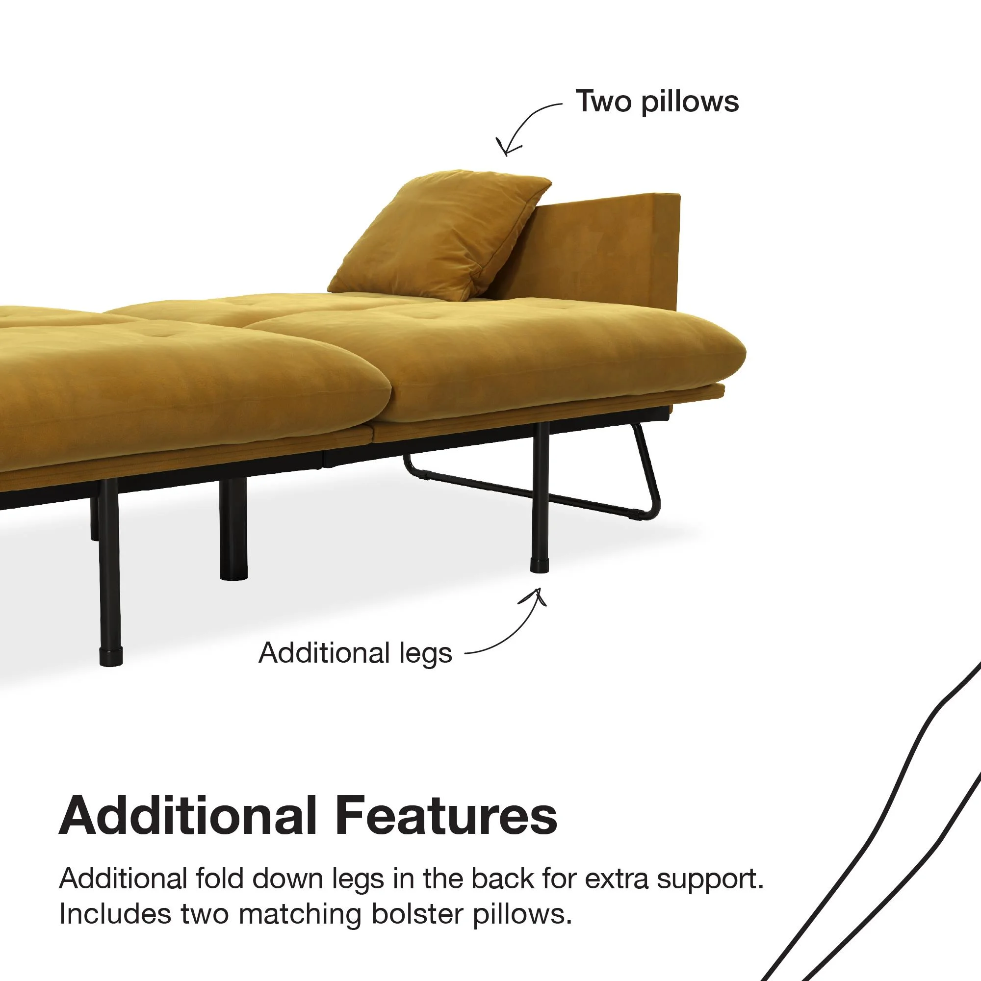 Mr. Kate Neely Futon with Bolster Pillows, Mustard Velvet