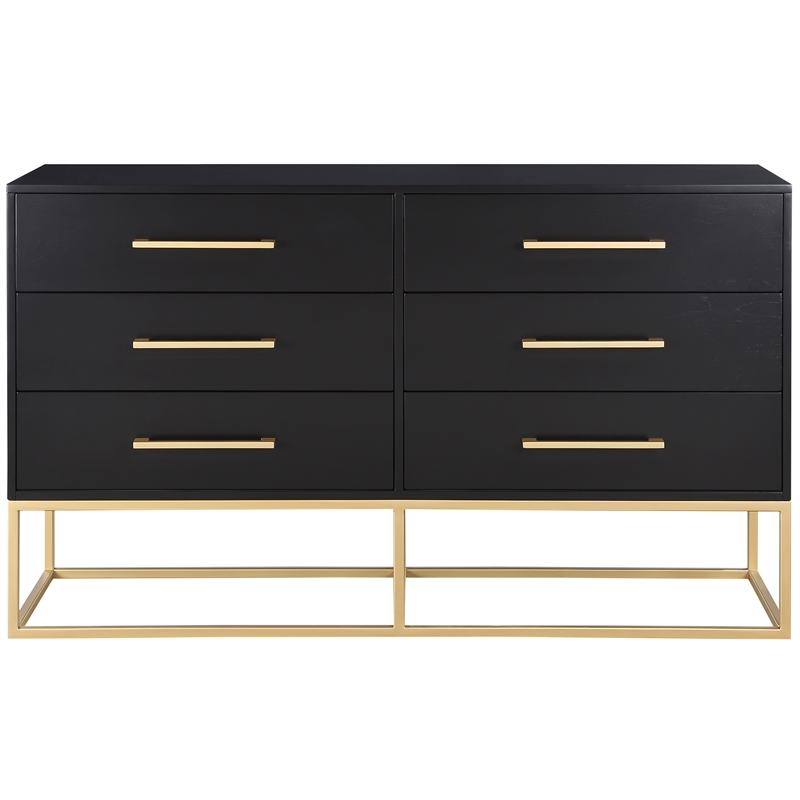 Meridian Furniture Maxine Black Dresser with Gold Metal Legs and Handle