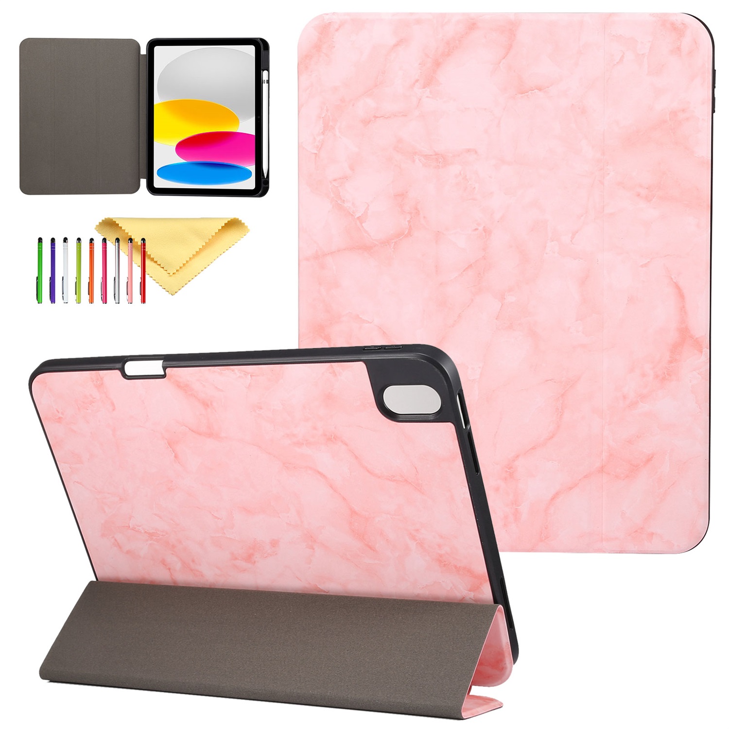 UUCOVERS Fit iPad 10.9 2022 10th Generation Case with Built-in Pencil Holder, [Marble Series] Soft Honeycomb Back Cover Auto Wake/Sleep Trifold Stand Smart Cover for Apple iPad 10.9