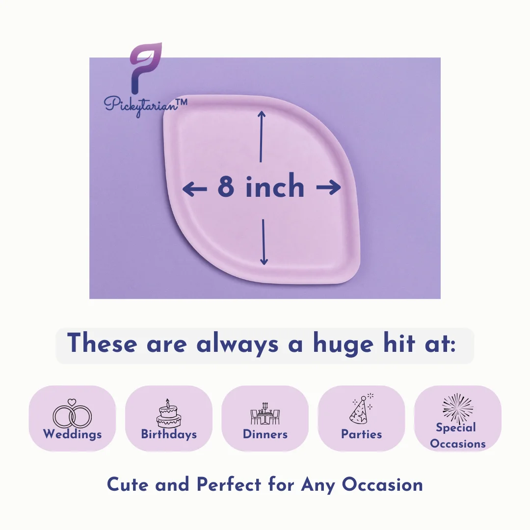 Pickytarian 50pcs Small Disposable Purple Plates - Fancy Bamboo Party Plate- 8 inch Appetizer Plates