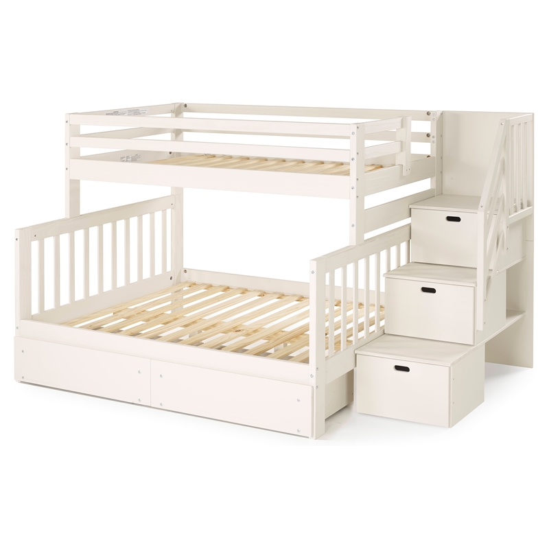 My Bed Now Acadia Twin-over-Full 2-Drawer Wood Bunk Bed w/ Staircase in Cream