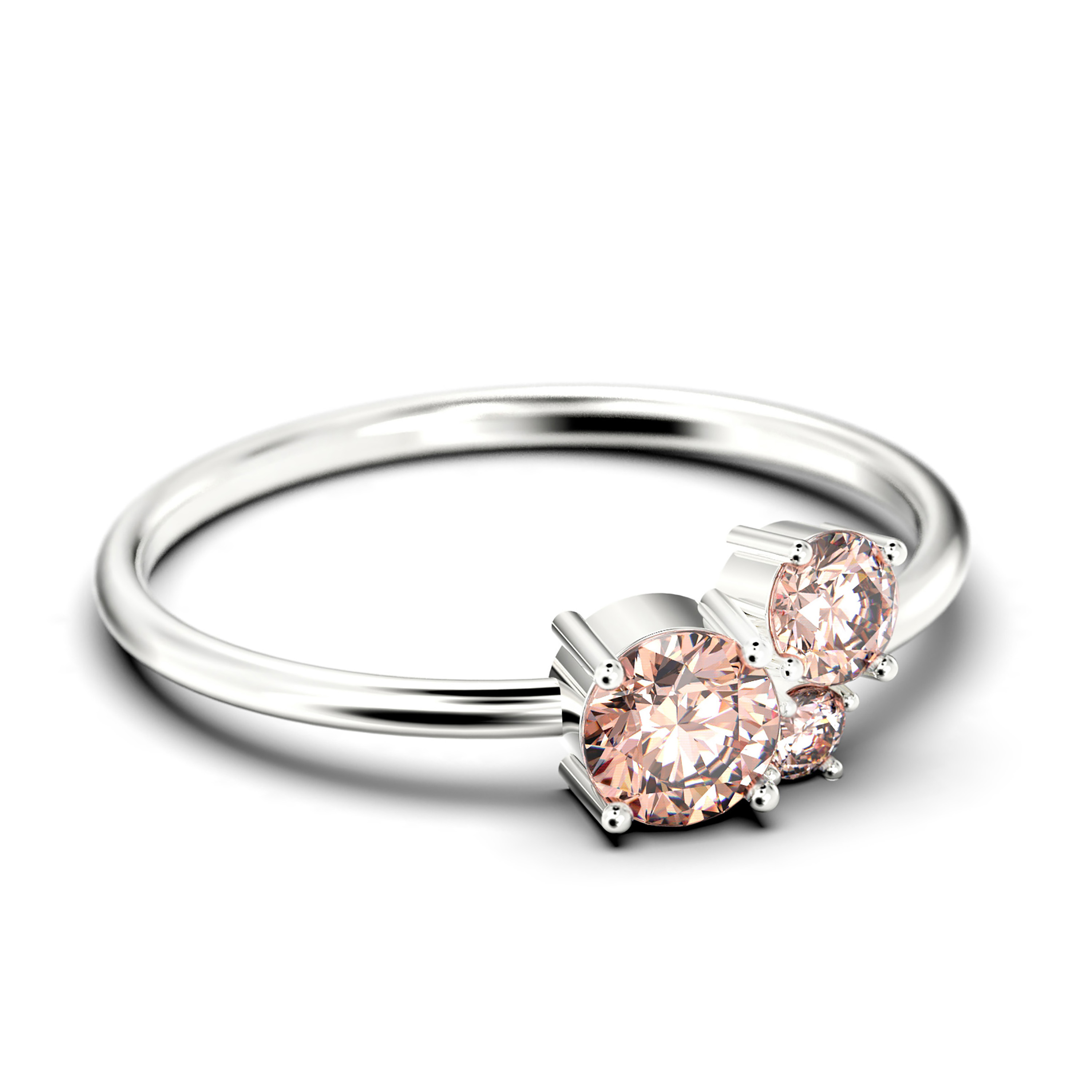 Unique 3 Stone Minimalist 0.55 Carat Round Cut Morganite Engagement Ring, Trilogy Ring, Wedding Ring in 925 Sterling Silver With 18k White Gold Plating Gift For Her