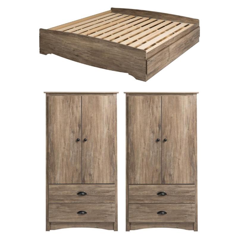 Home Square 2-Piece Set with King Platform Storage Bed and 2 Door Armoire