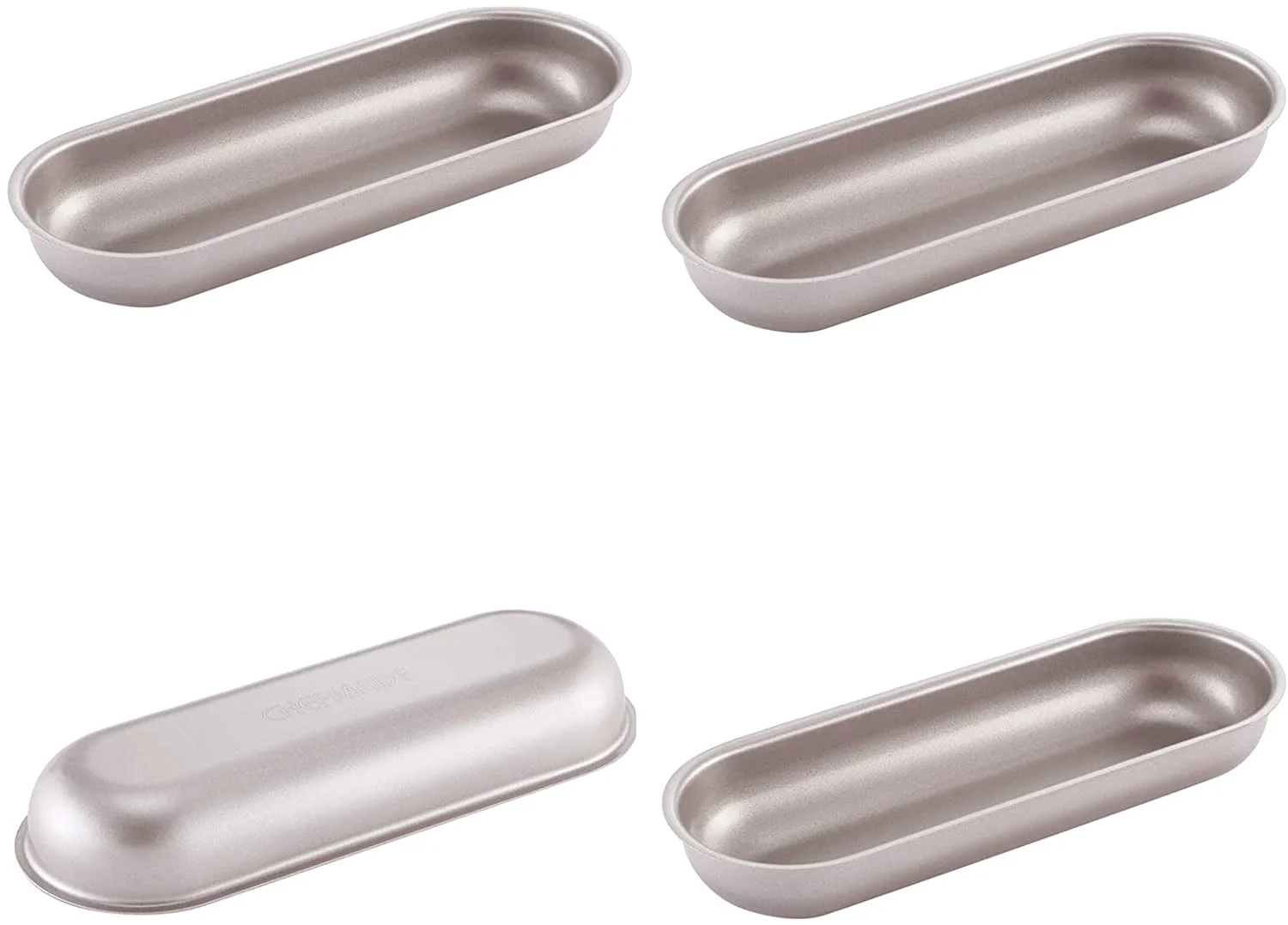 CHEFMADE Mini Loaf Pan Set, 7-Inch 4Pcs Non-Stick Hotdog-Shaped Bread and Cake Bakeware for Kitchen Baking (Champagne Gold)