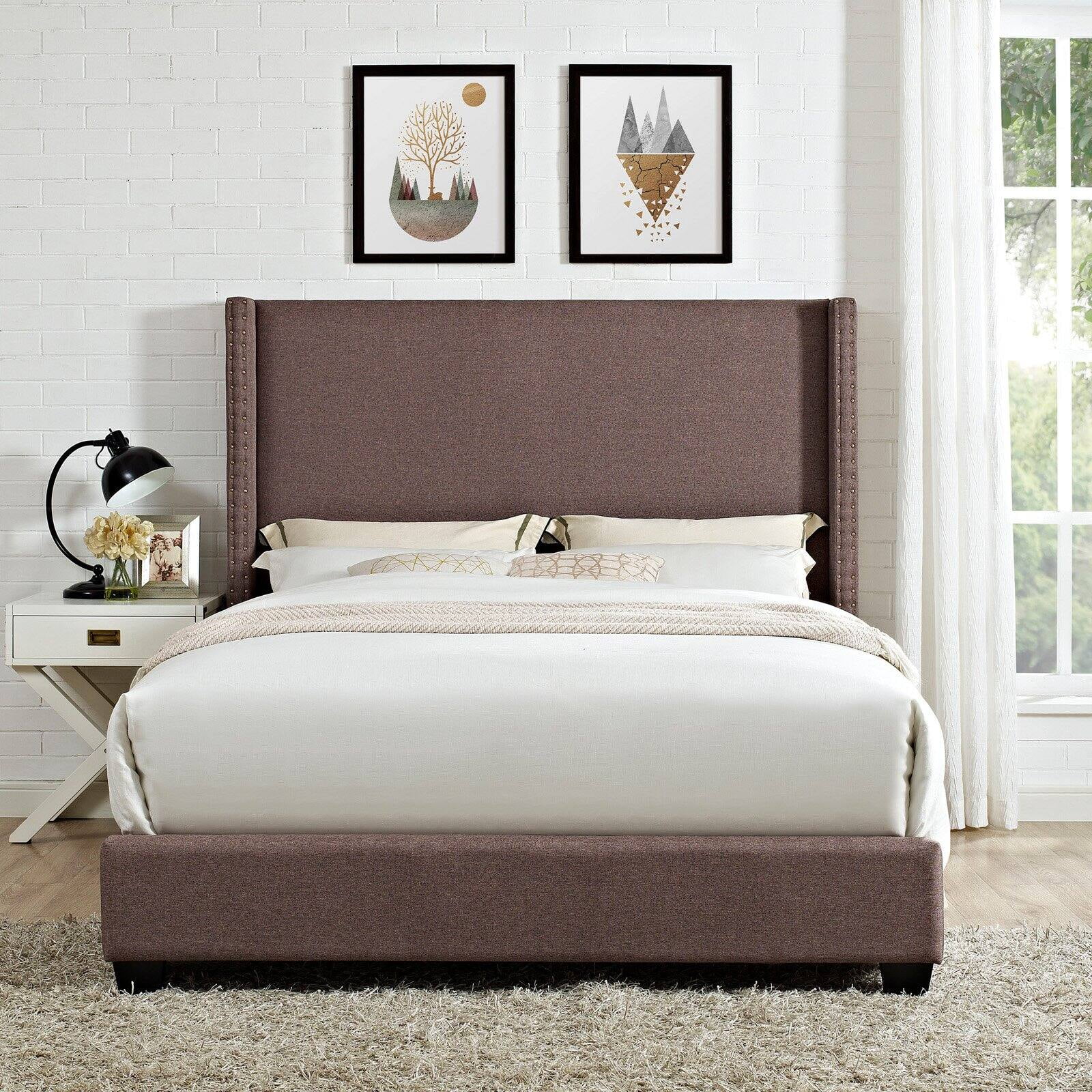 Casey Wingback Upholstered Queen Bed In Bourbon Linen