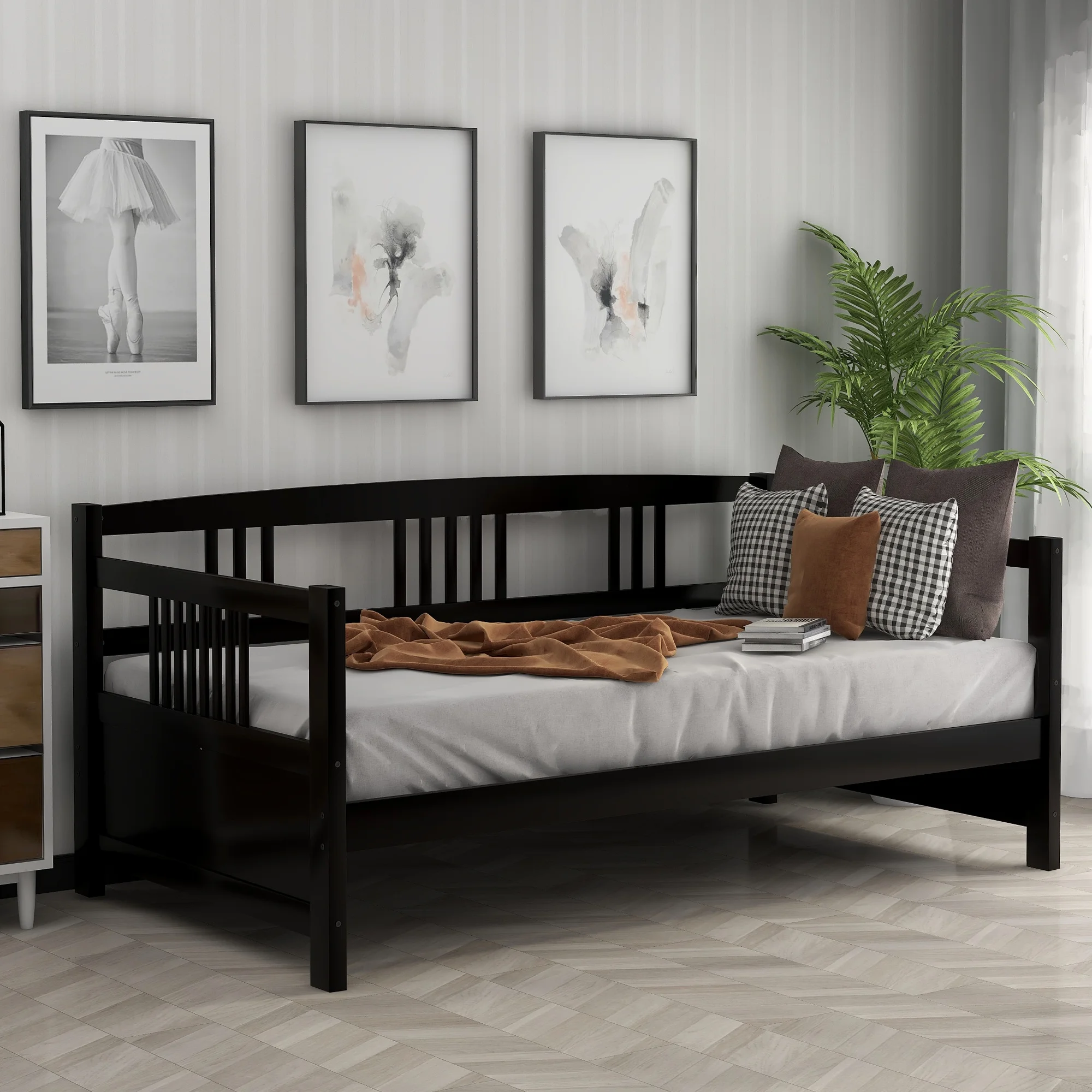 Gewnee Solid Wood Twin Size Daybed with Wooden Slats Support,Espresso