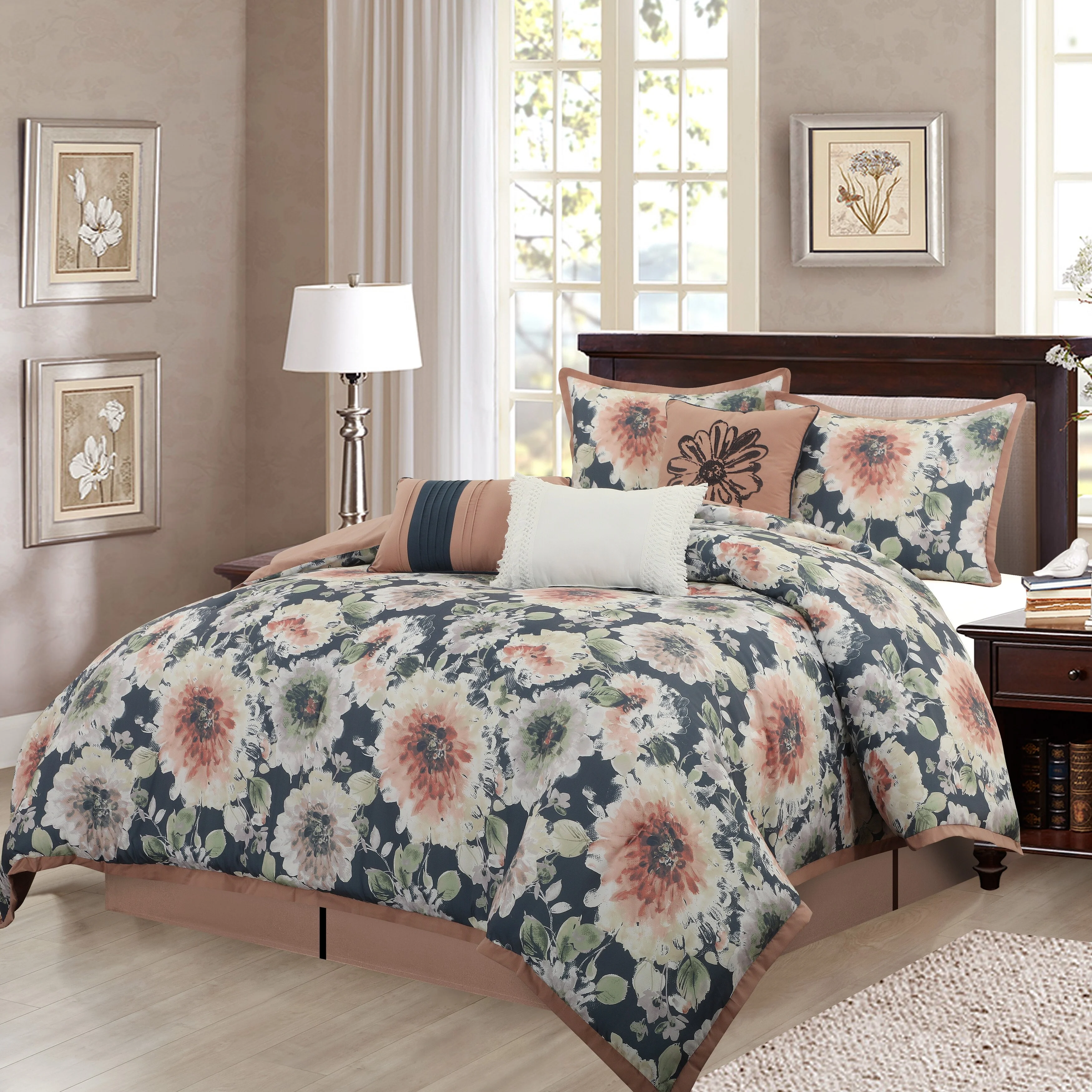 Nanshing Grand Avenue Maisie 7 Piece Shabby Chic Floral Comforter Set Multi-Color - Queen