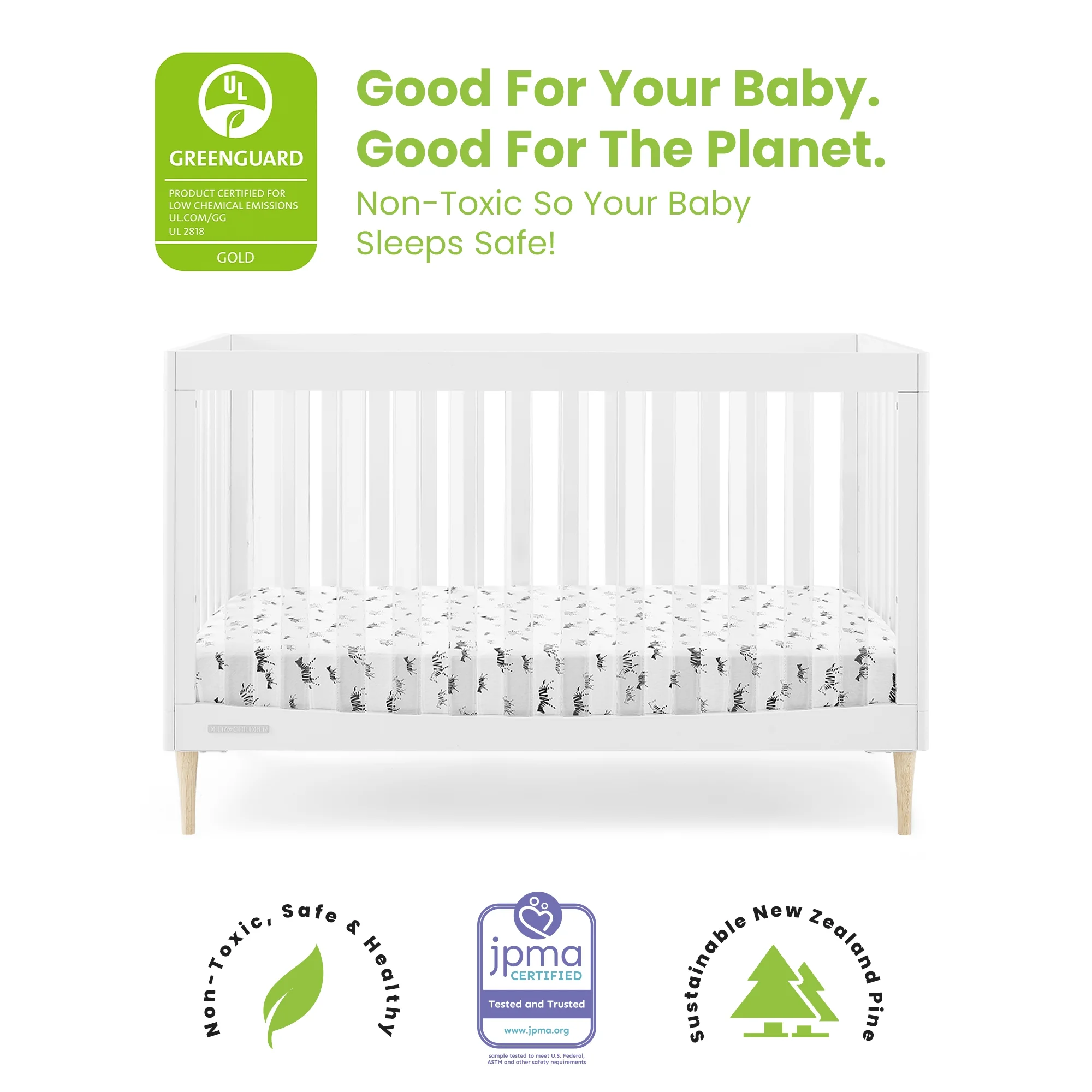 Delta Children Austin Acrylic 4-in-1 Convertible Baby Crib - Greenguard Gold Certified, Bianca White/Natural