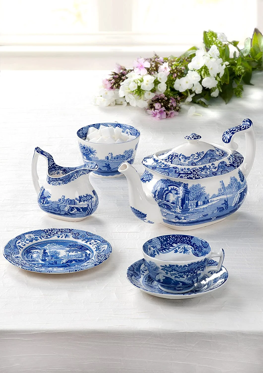 Spode Blue Italian Ascot 8-Inches Cereal Bowl, Set of 4, Breakfast Bowl, Earthenware, Dishwasher Safe