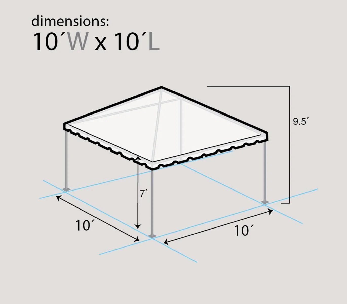 Party Tents Direct Weekender West Coast Frame Party Tent with Sidewalls, White Polyethylene, 10 ft x 10 ft