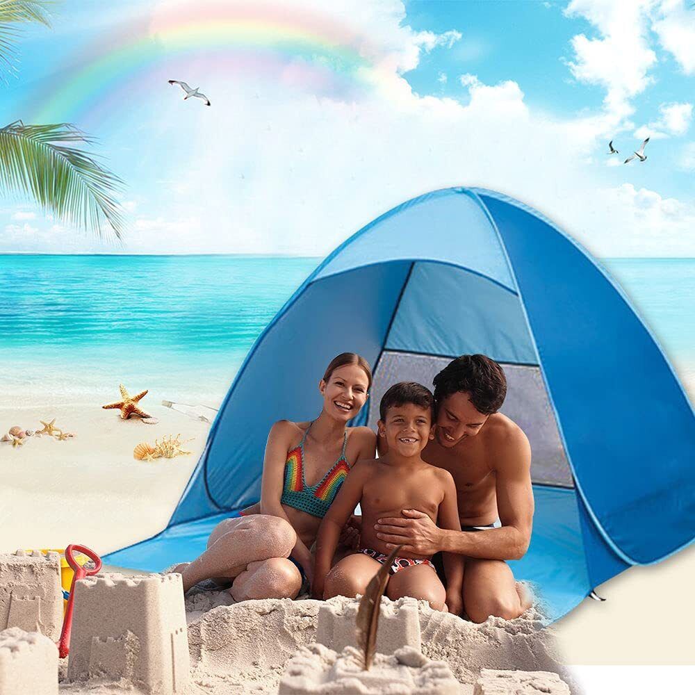 Automatic Pop-up Beach Tent Open in Seconds 3-4 Persons UPF50+ Beach Sun Shade