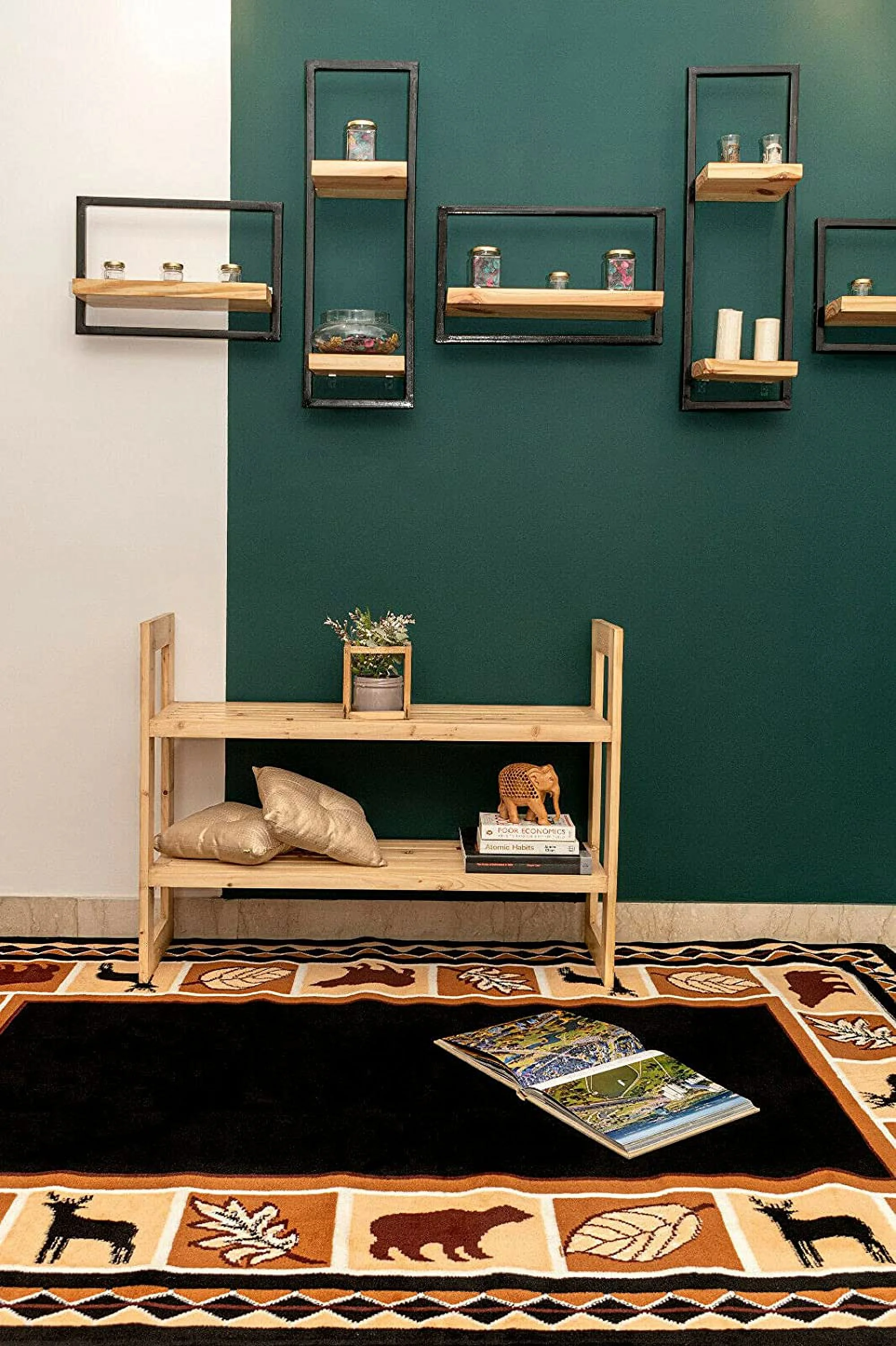 Ambient Rugs 631 Black 2'x4' Wildlife Bear Rustic Moose Decor Lodge Cabin Area Rug, Elegant and Durable Mat, Black