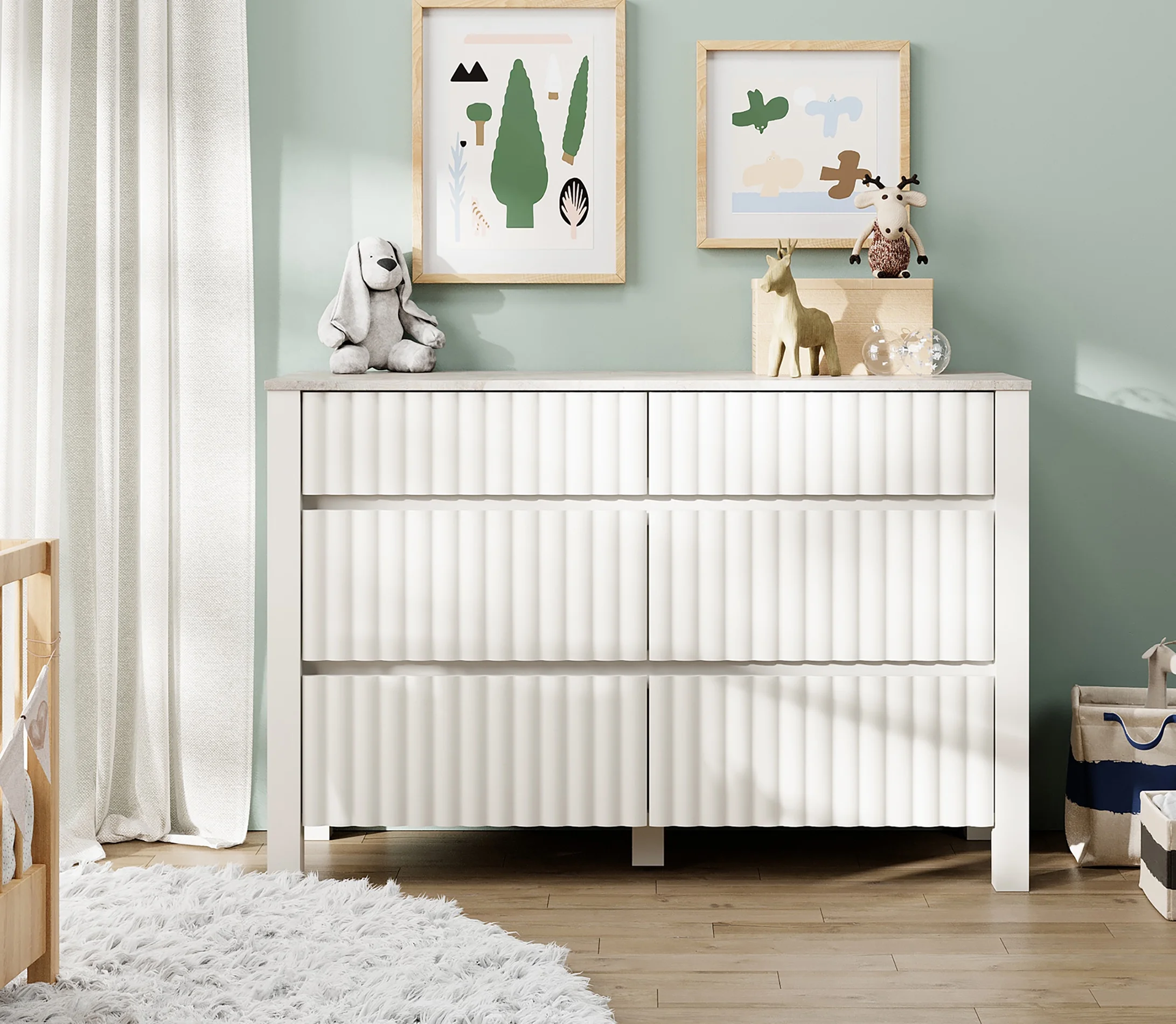 WAMPAT 6 Drawers Dresser Chest for Bedroom, Modern Wood Closet Storage Organizer Cabinet with Wide Drawers for Kids, Room Living Room, Nursery,Entryway,White