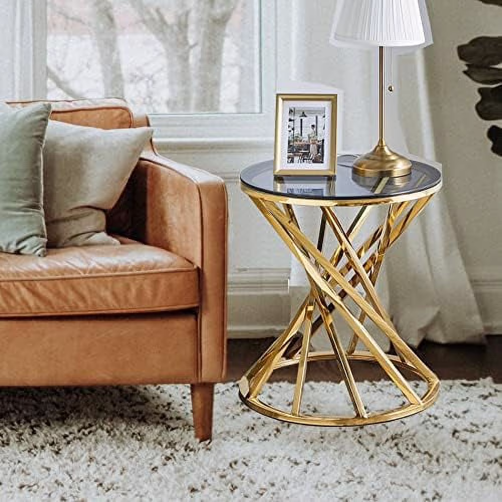 xrboomlife Round Side Table  19.5" Glass End Table with Stainless Steel Frame  Small Coffee Accent Table  Bedside Table  Nightstand Modern Style for Living Room  Balcony  Bedroom (Chr