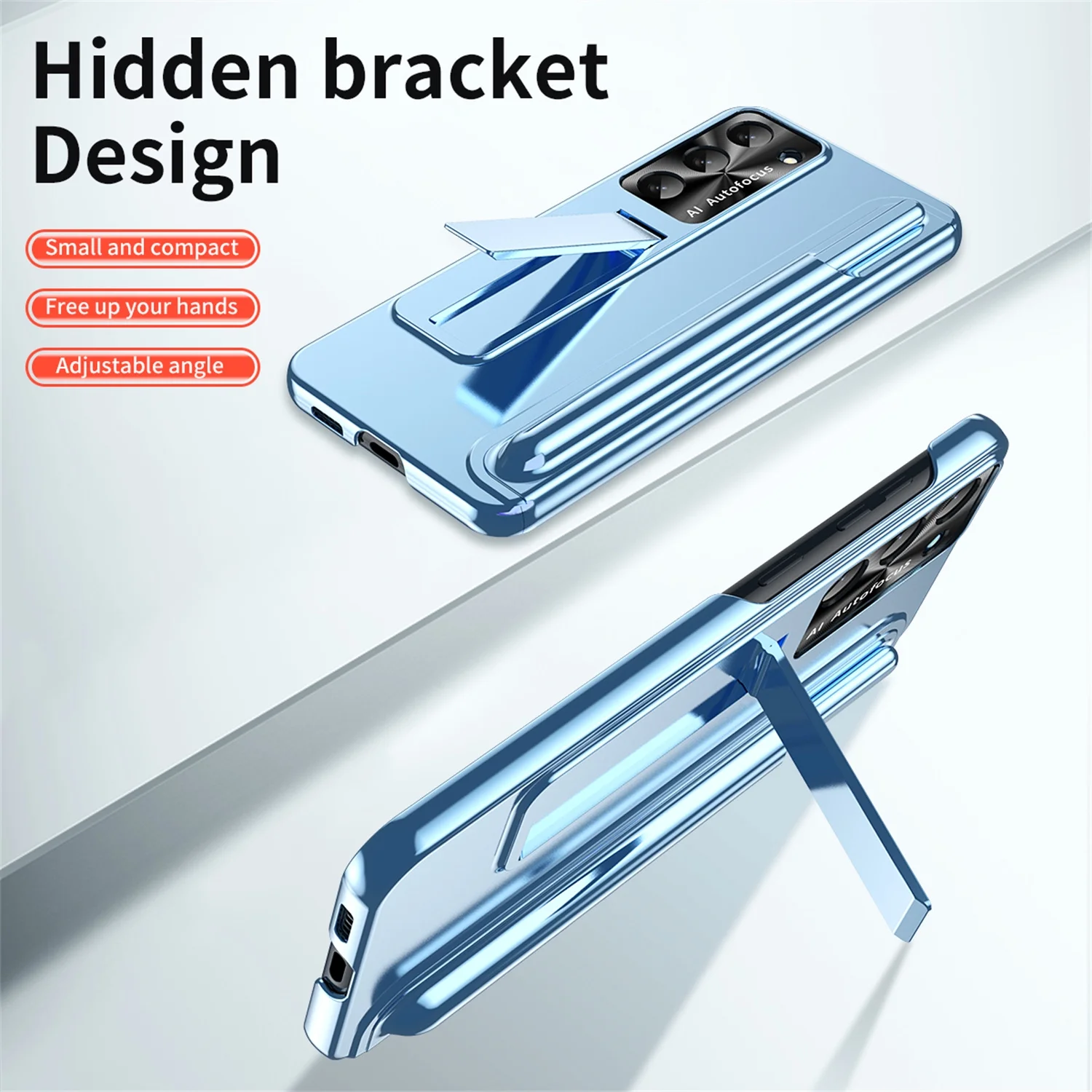 Allytech Case for Samsung Galaxy S23 5G 6.1 inch (2023), Hidden Bracket Stand Case with Free Stylus Pen Slot Electroplated PC Anti-Scratch Protective Case for Samsung S23, Blue