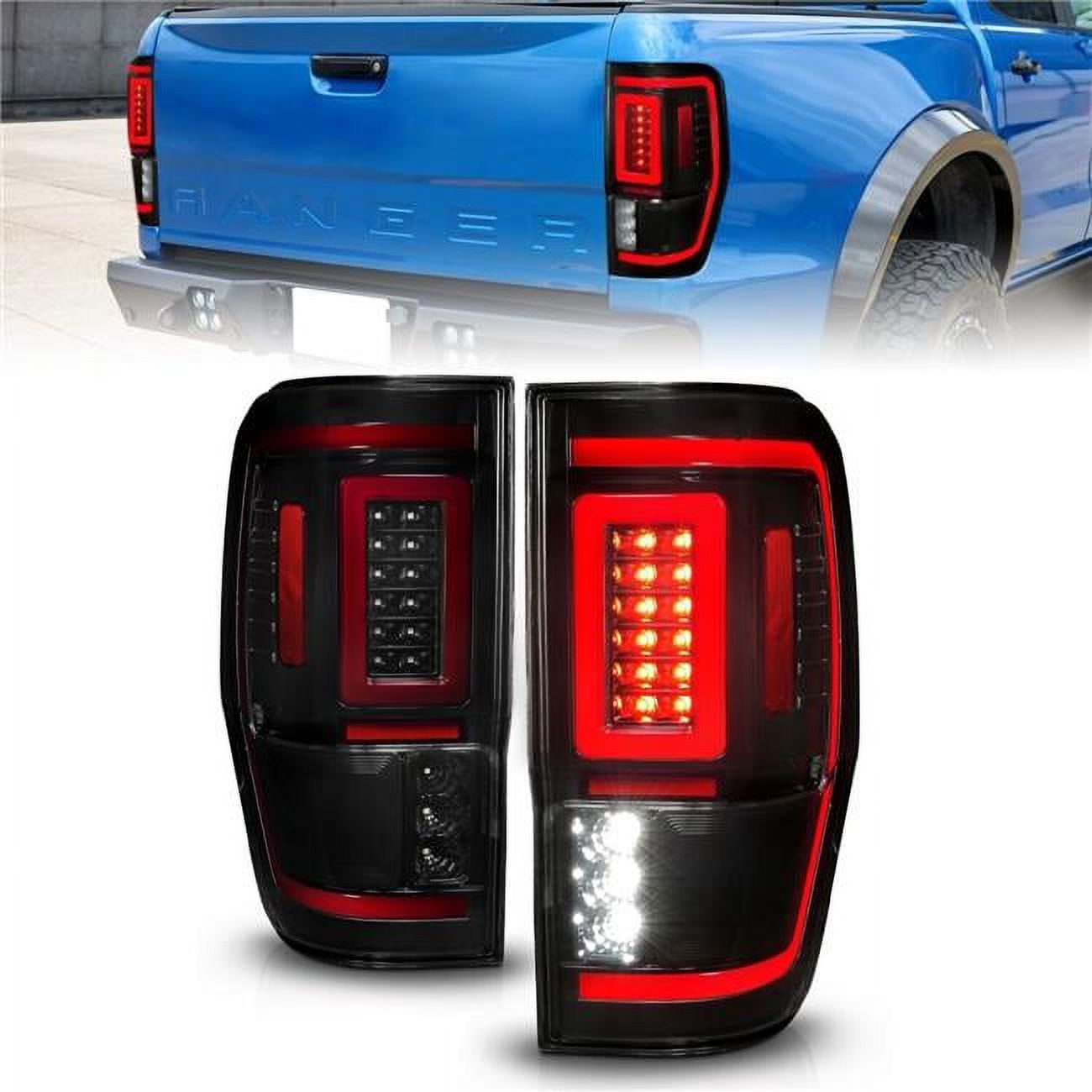 ANZO 19-22 Ford Ranger Full LED Taillights w/ Lightbar Sequential Signal Black Housing/Smoke Lens