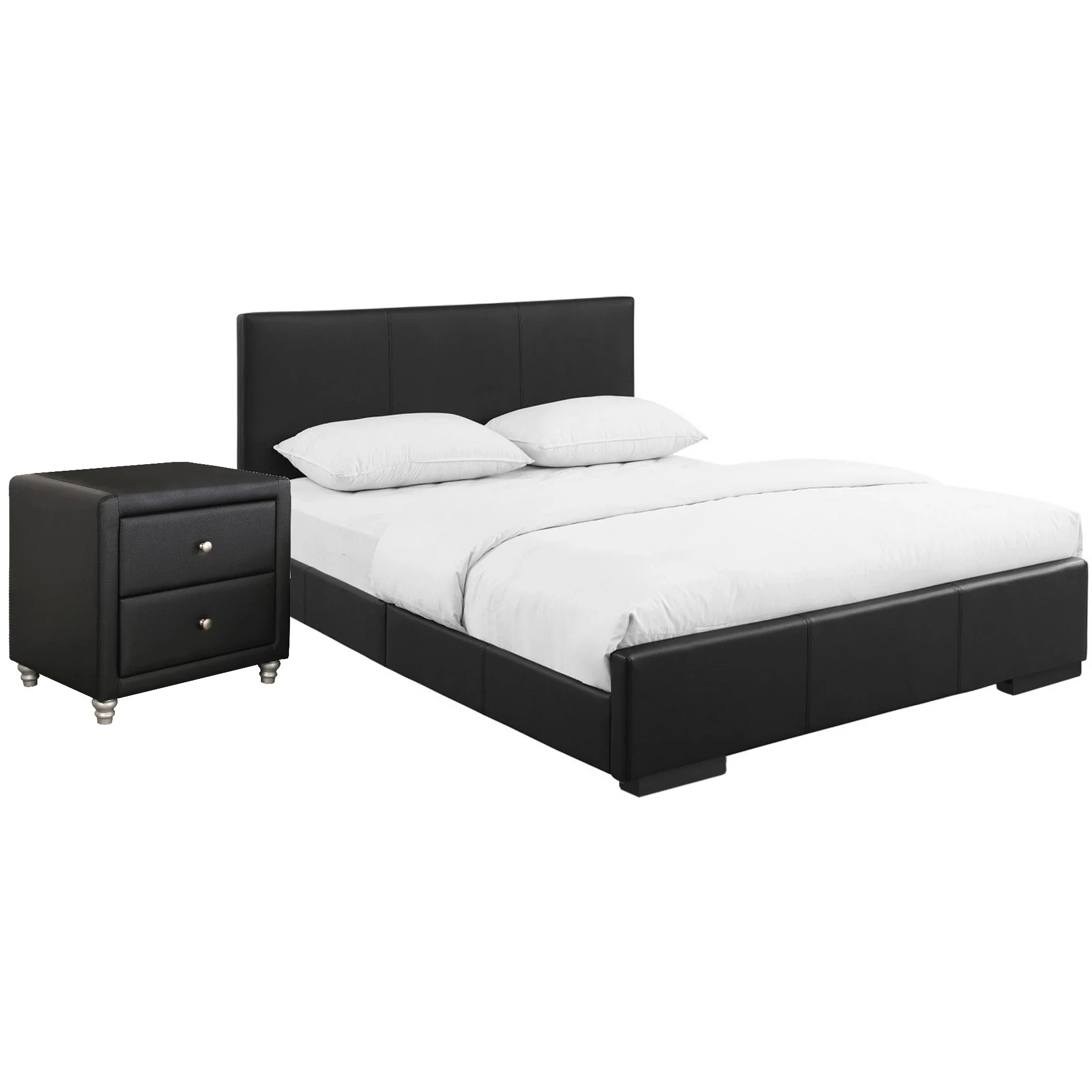 HomeRoots 397064 Upholstered Platform Bed with Two Nightstands, White - King Size