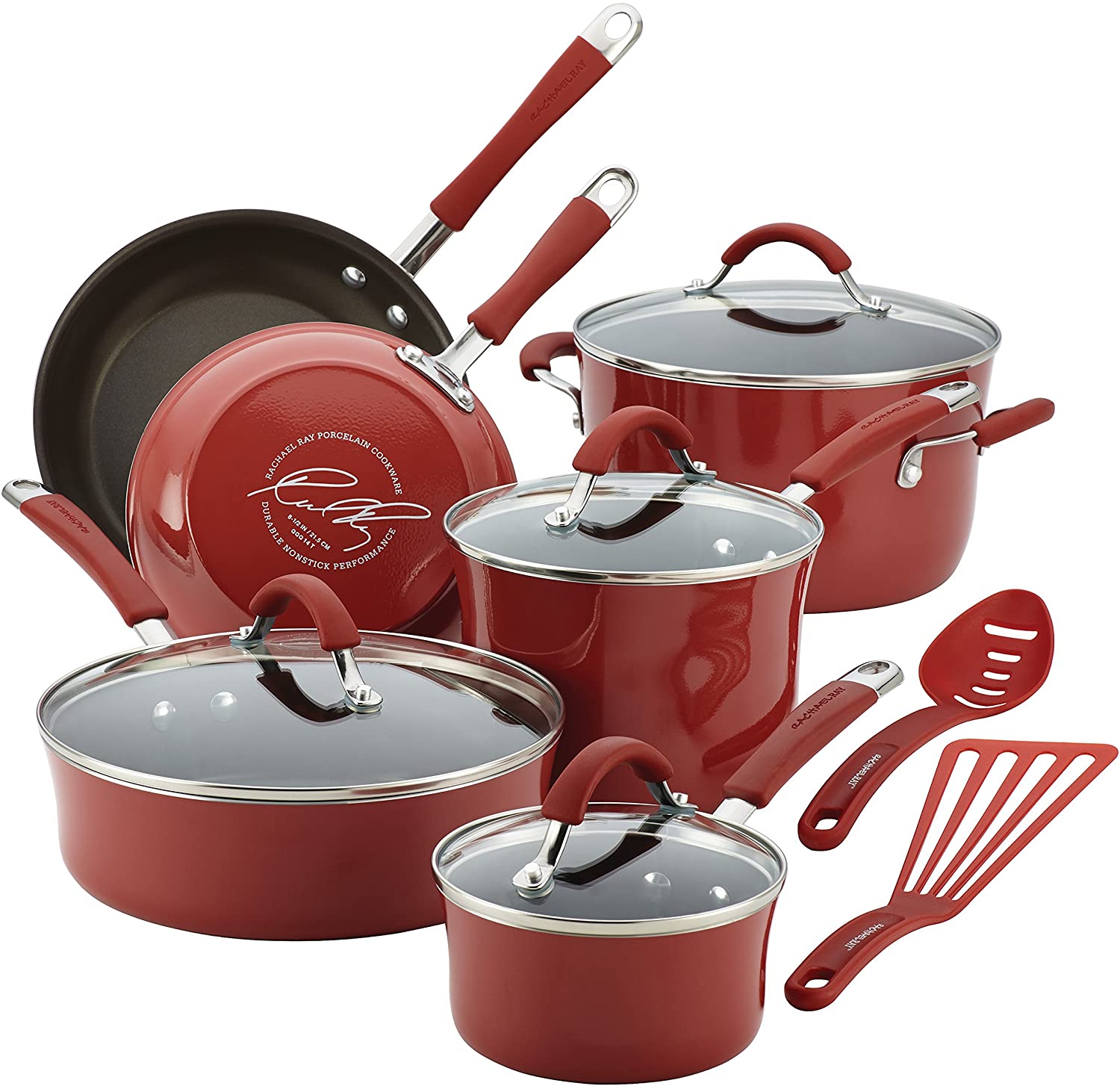 52410 Nonstick Bakeware Set with Baking Pans, Baking Sheets, Cookie Sheets, Cake Pan and Bread Pan - 10 Piece & Nonstick Cookware Pots and Pans Set, 12 Piece, Cranberry Red