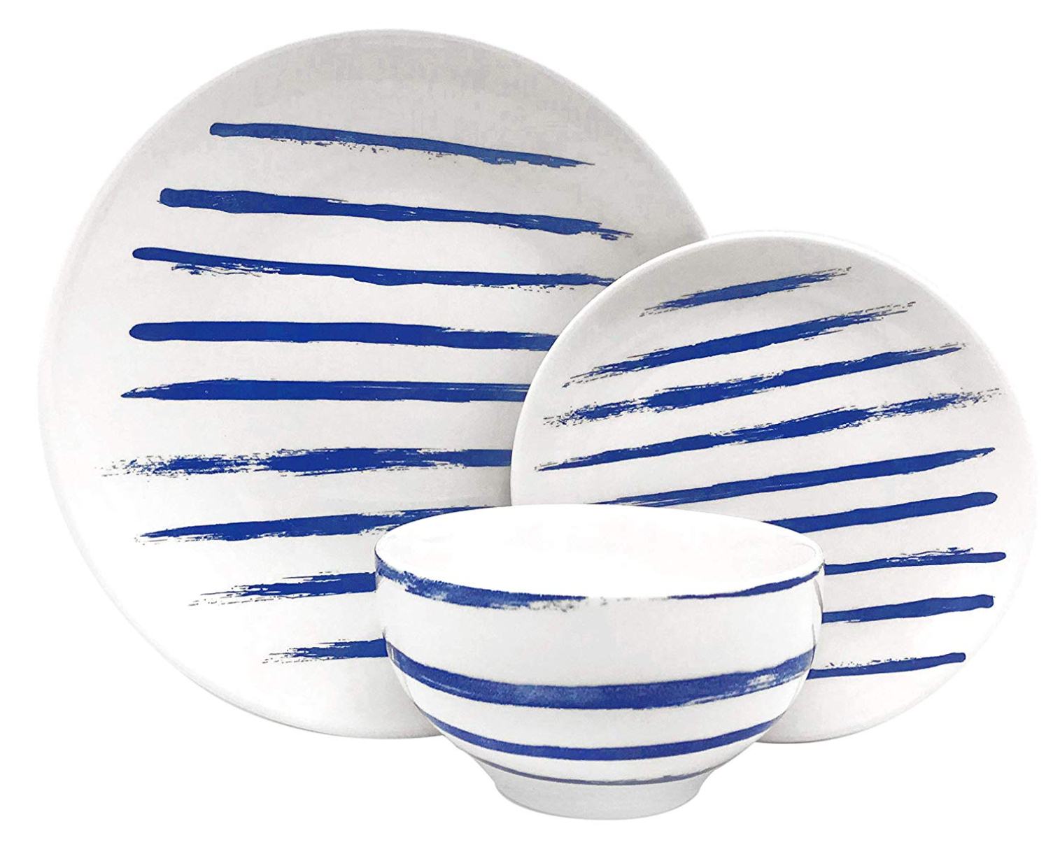 Melange Coupe 18-Piece Porcelain Dinnerware Set (Indigo Lines Collection)|Service for 6|Microwave, Dishwasher & Oven Safe(6 Each)