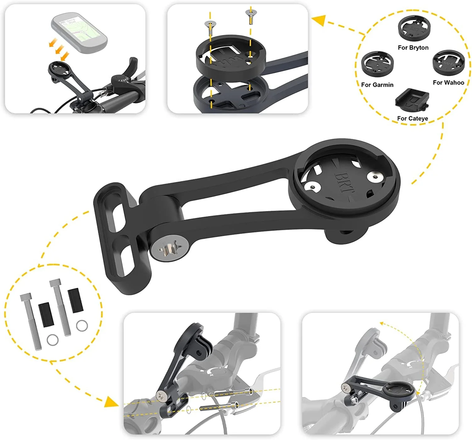 Out Front Bike Computer Mount - Adjustable Mount for Garmin Wahoo, Cycling Computer Extended Mount, Road Mountain Bike