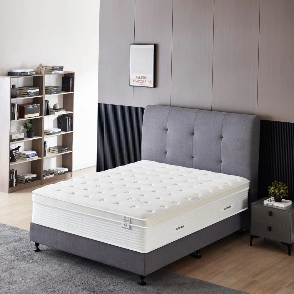Queen Size Mattress - 14 Inch Cool Memory Foam & Spring Hybrid Mattress - Euro Top - Medium Firm - Oliver & Smith