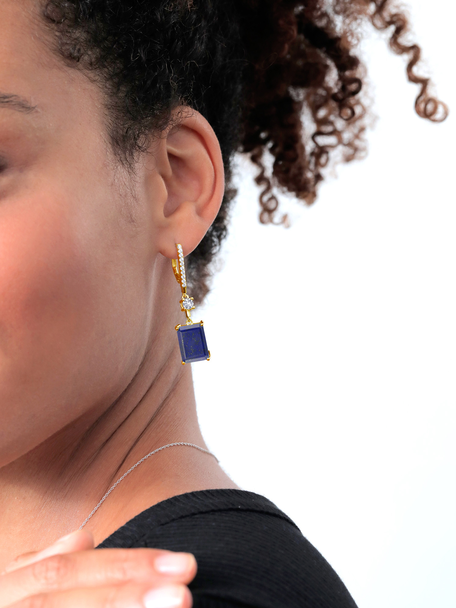 Gem Stone King 12.80 Ct Blue Lapis White Created Sapphire 18K Yellow Gold Plated Silver Earrings