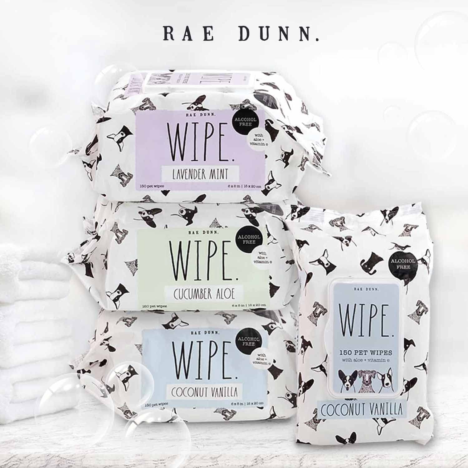 Rae Dunn Pet Wipes, Alcohol Free with Aloe and Vitamin E, Lavender Mint, 150 Count