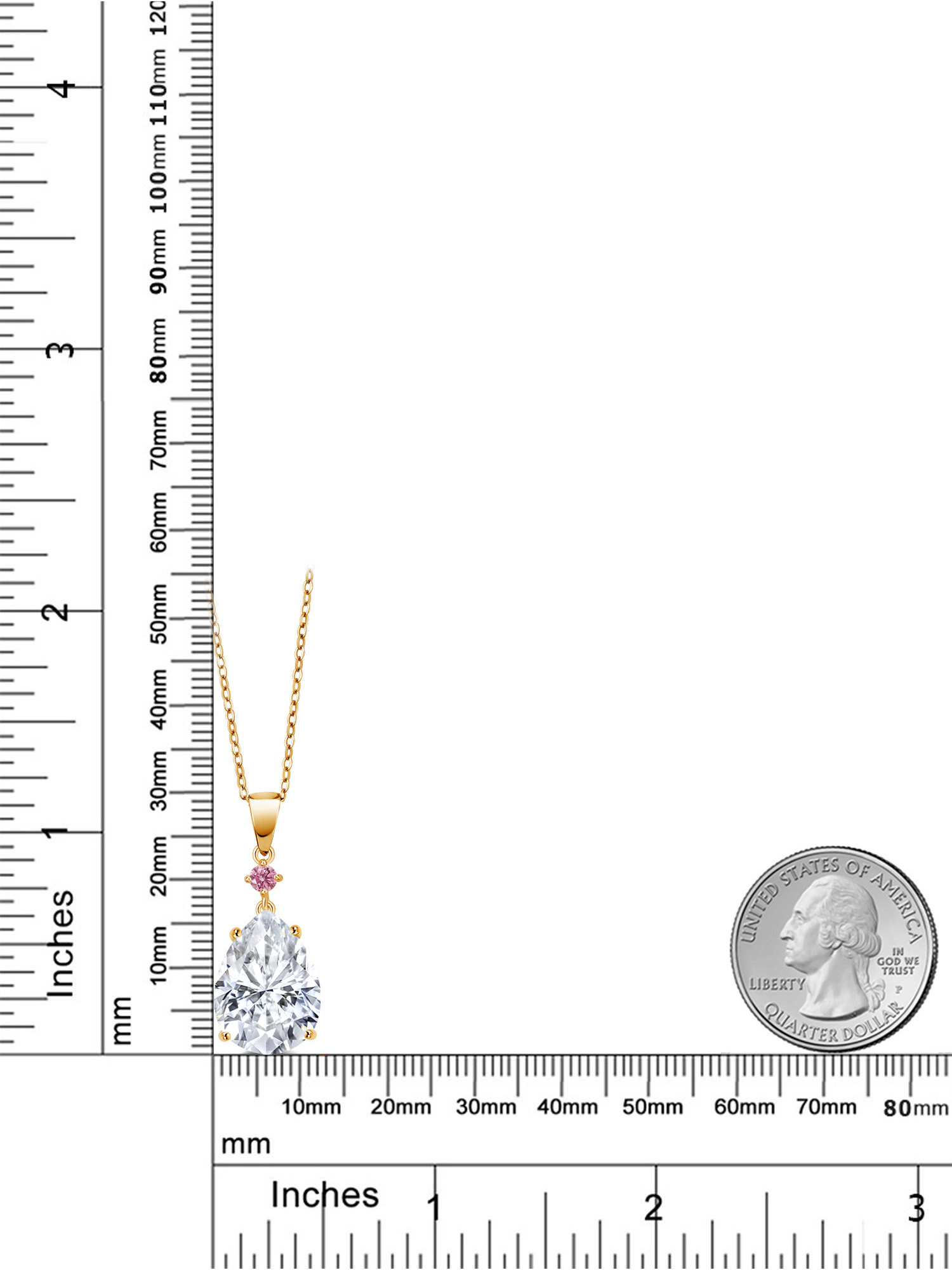 Gem Stone King 18K Yellow Gold Plated Silver Pink Lab Grown Diamond Pendant with Chain Set with Moissanite (9.30 Cttw)