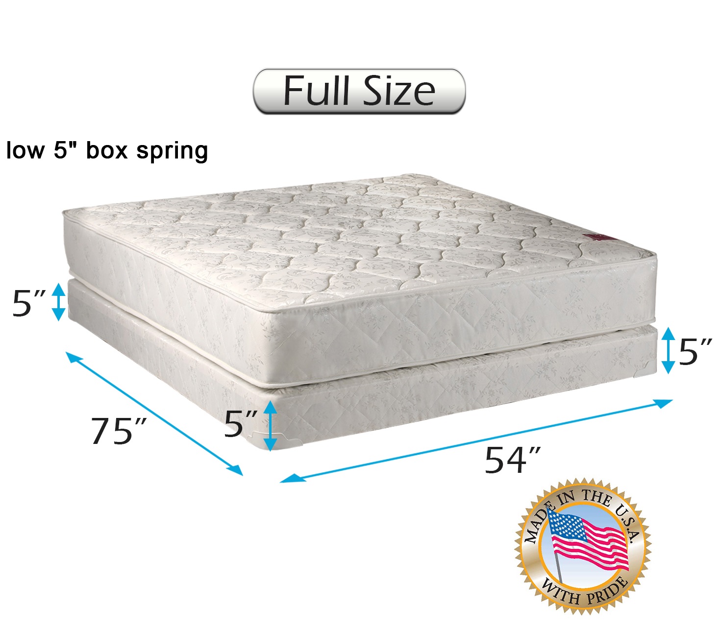 Legacy 2-Sided (Full Size) Mattress and Low Profile Box Spring Set with Bed Frame Included - Premium Edge Guards, Spine Support, High Quality Foam, Long Lasting by Dream Solutions USA
