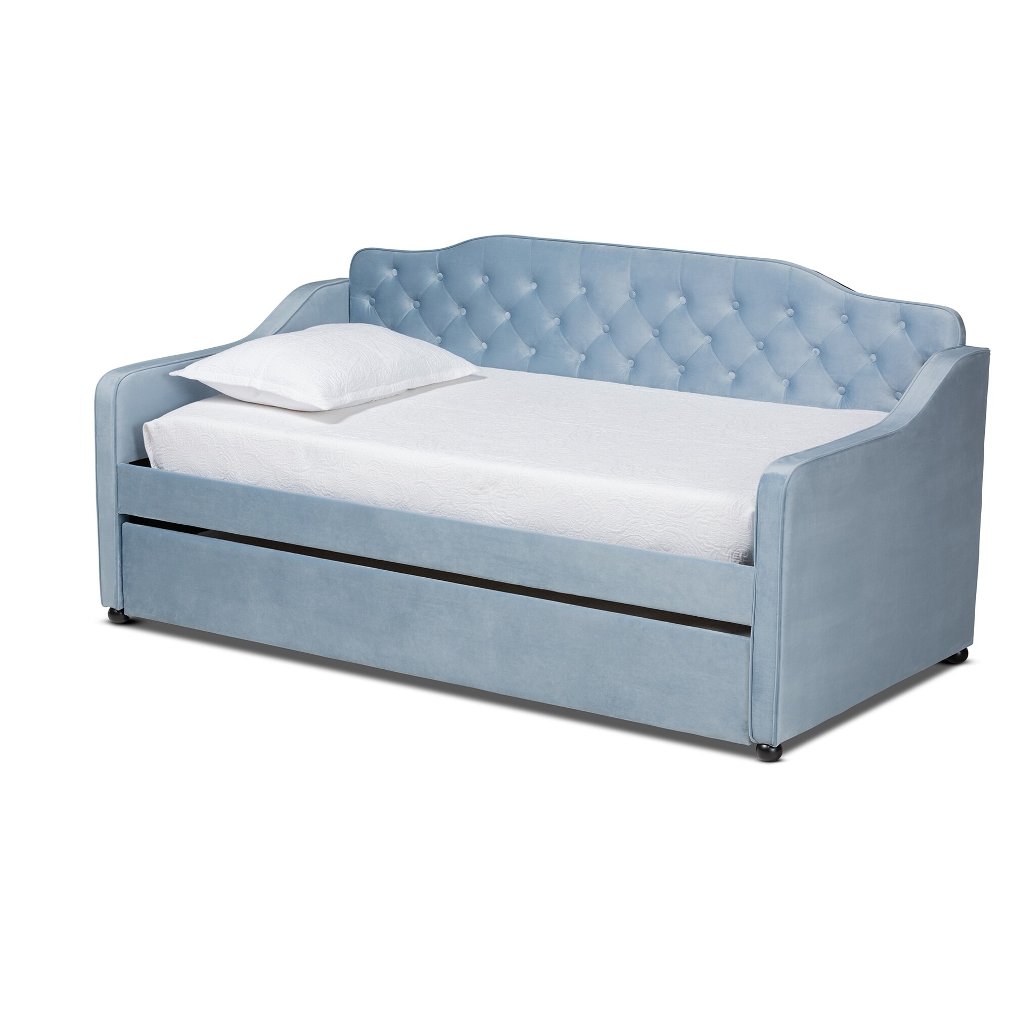 Baxton Studio Freda Traditional and Transitional Upholstered Daybed with Trundle Blue