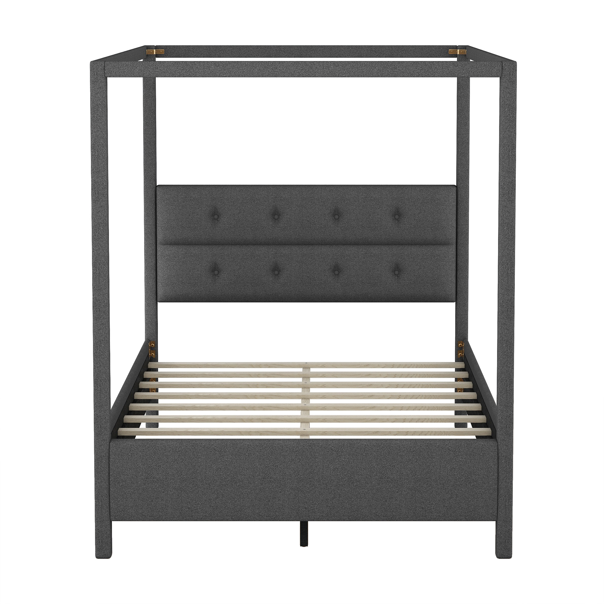 LANTRO JS Queen Size Upholstery Canopy Platform Bed with Headboard