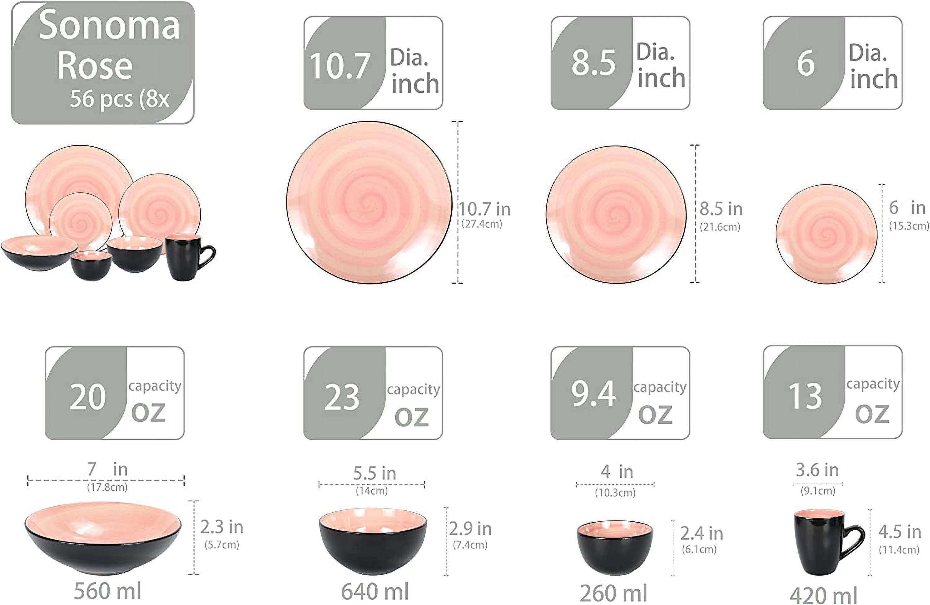 Stoneware Sonoma Dinnerware Set, Black + Speckled Spin Wash (56Pc Set, Rose)