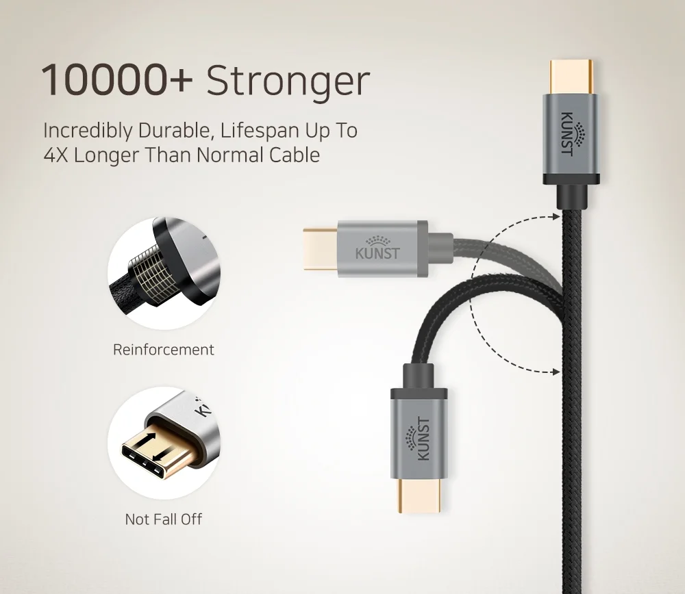 KUNST Premium High Speed 24-K Gold Plated USB Type C Charging Cable for Gigaset ME Pro Pure General M5 Plus - 5 Pack