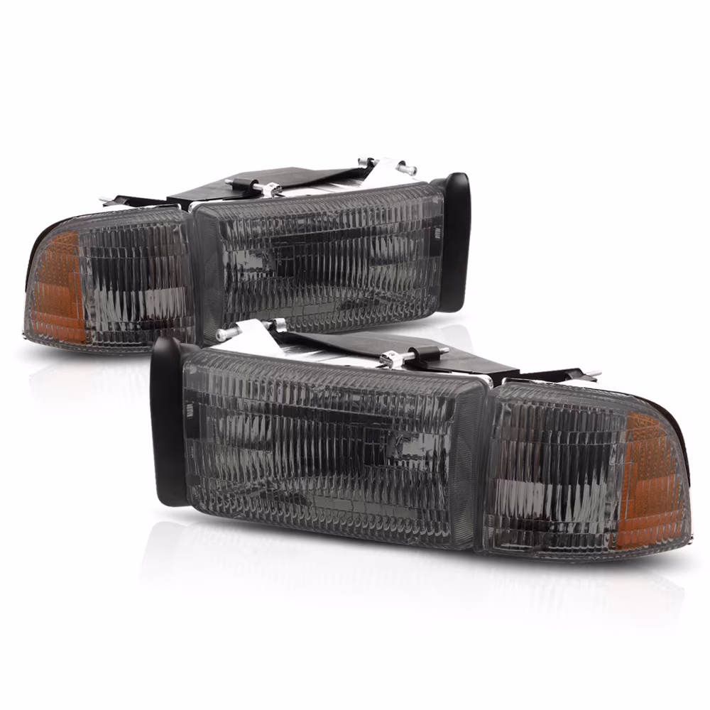 Smoke Tinted Headlight Crystal Fresnel Lens+Amber Corner L+R for 94-02 Dodge Ram 95 96 97 98 99 00 01 Fits select: 1994-2002 DODGE RAM 1500, 1994-2002 DODGE RAM 2500