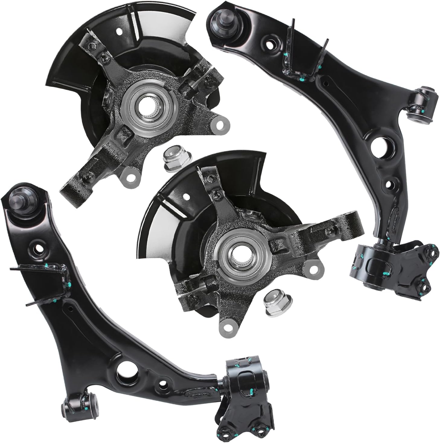Detroit Axle - Front Steering Knuckles w/ Wheel Hub Bearings Assembly Lower Control Arms w/ Ball Joints Replacement for 2011-2014 Ford Edge - 4pc Set