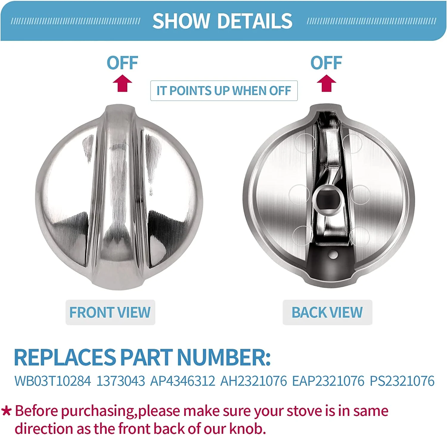 5 Pack WB03T10284 Burner Control Knobs Oven Electric Range Infinite Knobs Stainless Steel Finish Compatible with GE Range/Stove/Oven Replaces 1373043 AP4346312 AH2321076 EAP2321076 PS2321076