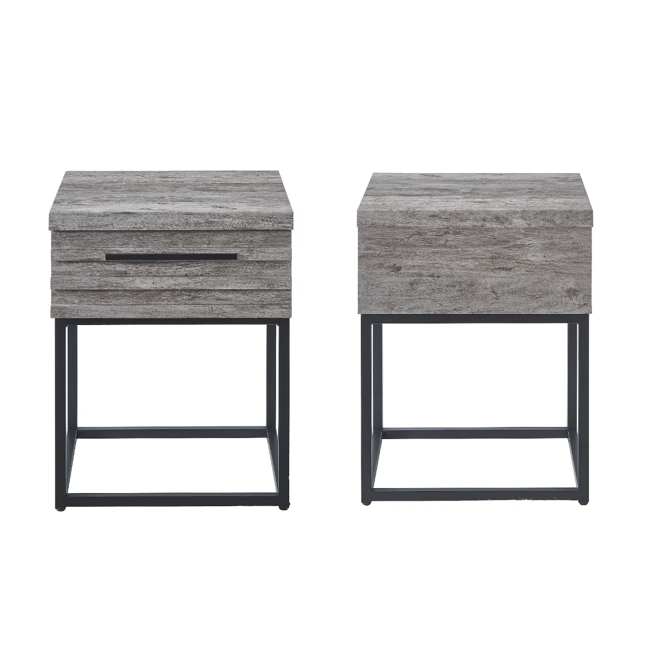 Roundhill Furniture Belize 3-Piece Upholstered Bedroom Set, Tufted Wingback Bed with Two Gray Nightstands, King