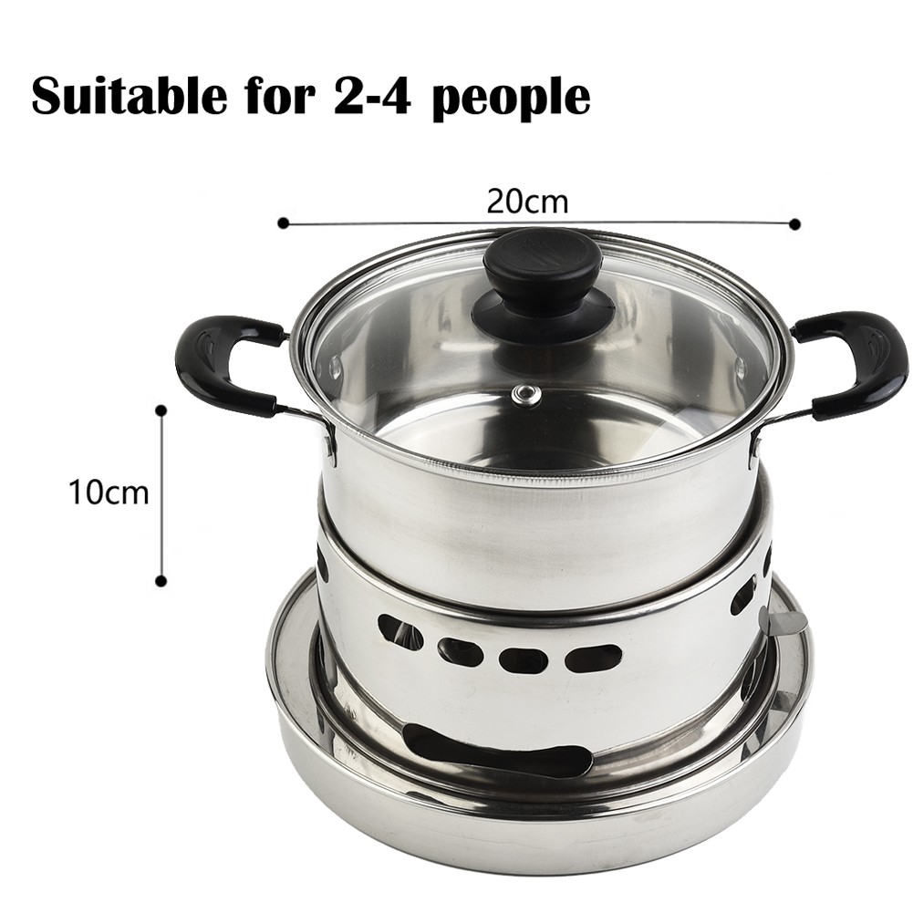 7.87in*3.94in,Stainless Steel Round Chafing Dish Glass LID Food Warmer Catering Indoors Camping Stove Spirit Cooker Liquid and Solid Alcohol 16cm Pot Height 6.7cm