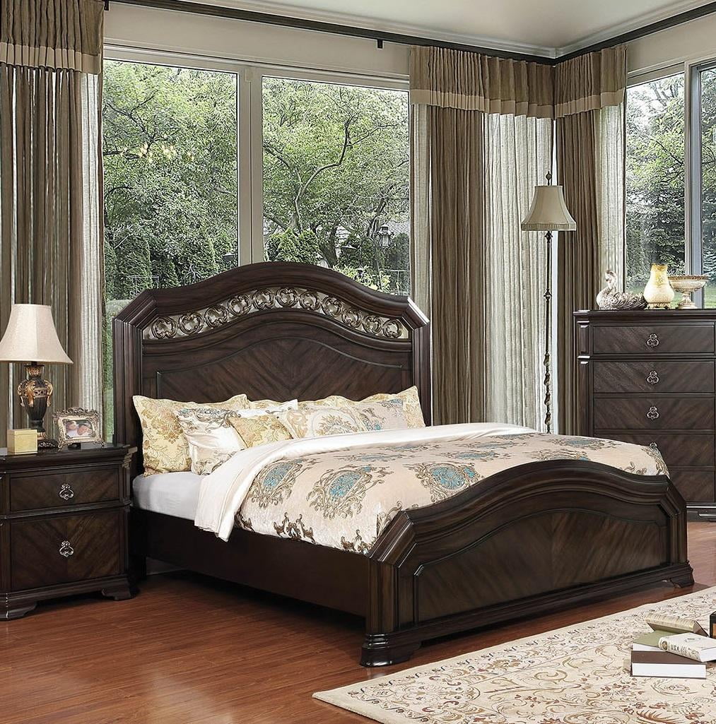 Traditional Espresso Solid Wood King Bedroom Set 6pcs FOA CM7751 Calliope