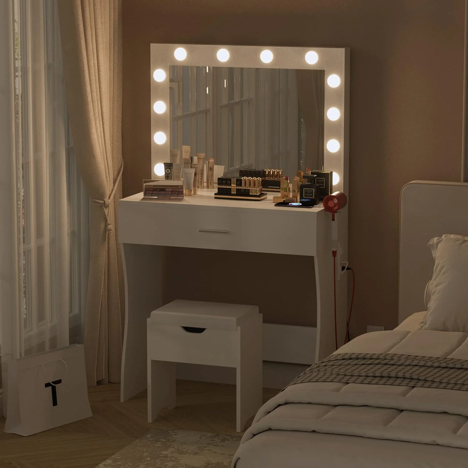 VEANERWOOD Vanity Set with 3 Color Lighted Mirror Makeup Table 55