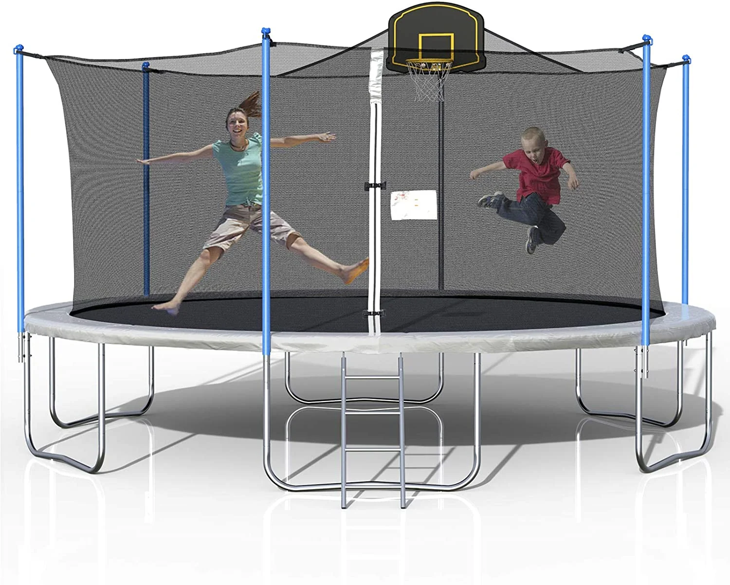 MOBICIA 1000LBS Tranpoline for Adults and Kids, 16FT Large Tranpoline with Safety Enclosure Net, Basketball Hoop and Ladder, Spring Pad Mat, Capacity for 6-8 Kids  Gray