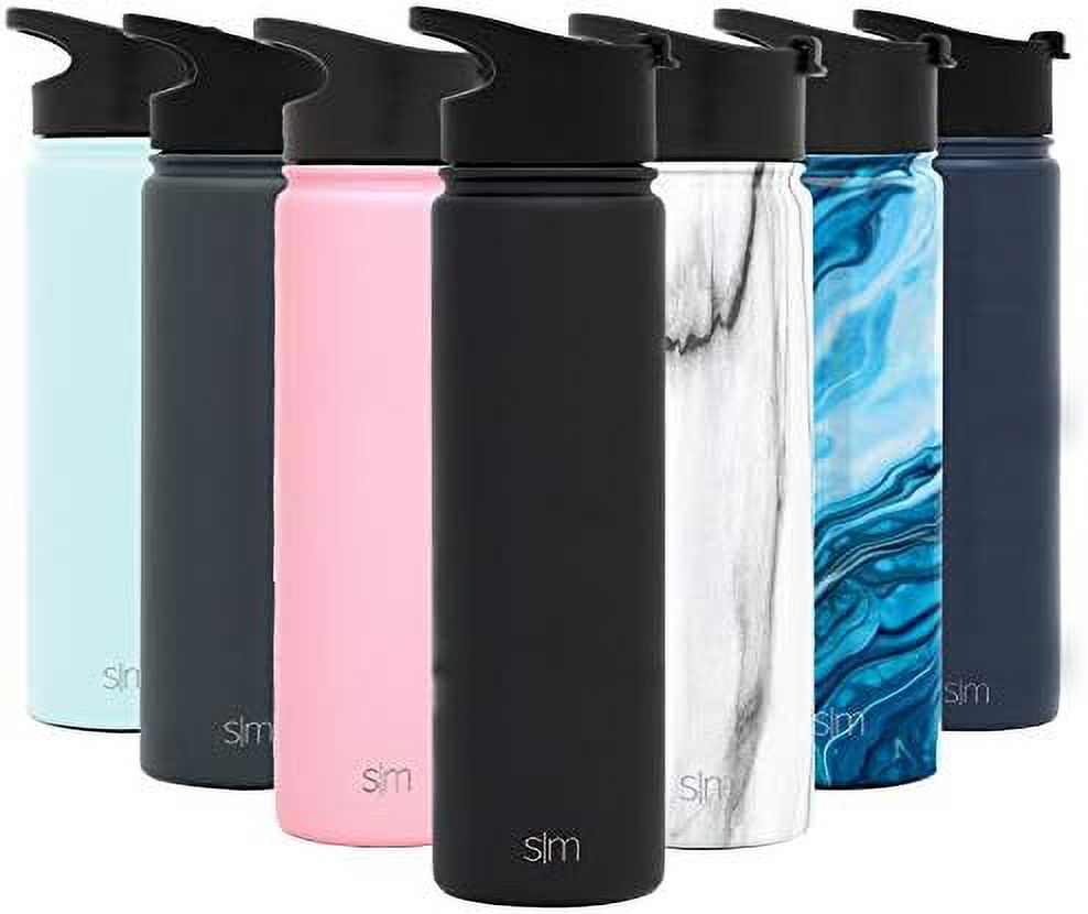 22Oz Water Bottle, Insulated Reusable Wide Mouth Stainless Steel Metal Flask With Lid, Midnight Black
