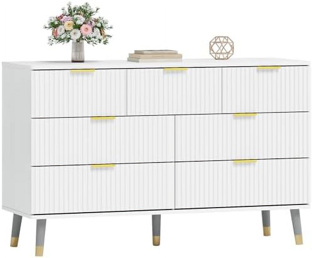 RUNFAYBIU Dresser for Bedroom  6 Drawer Dresser with Metal Handles  Modern White Dresser with Spacious  Space  Deep Chest of Drawer for Living Room  Hallway and Nursery.