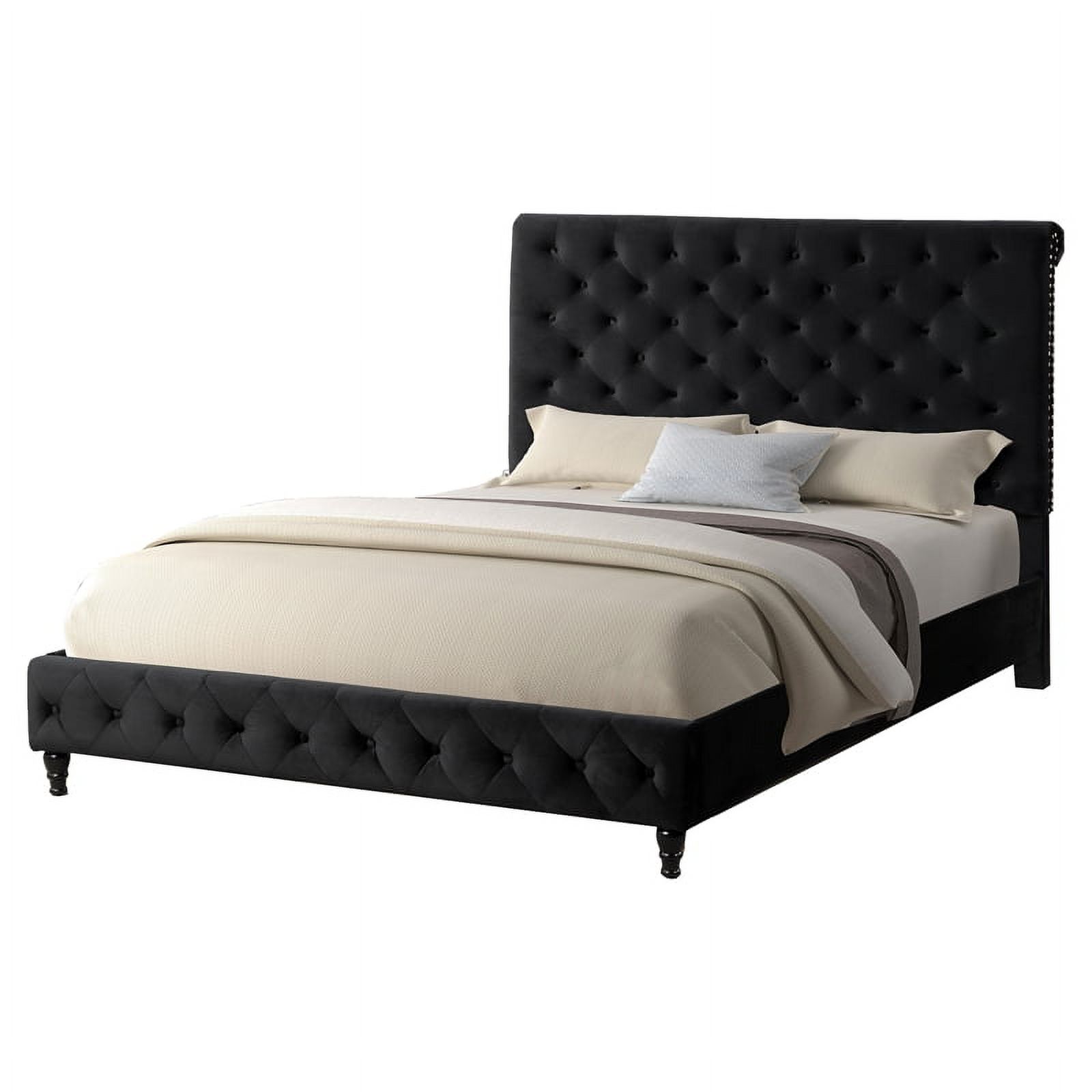Pemberly Row Tufted Velvet Fabric Queen Platform Bed in Black