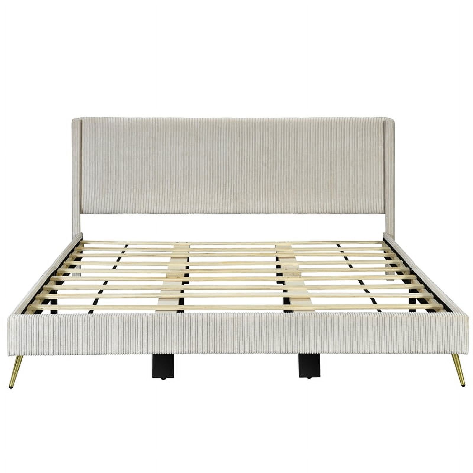 Better Home Products Vita Solid Wood & Velvet Platform King Size Bed in Cream