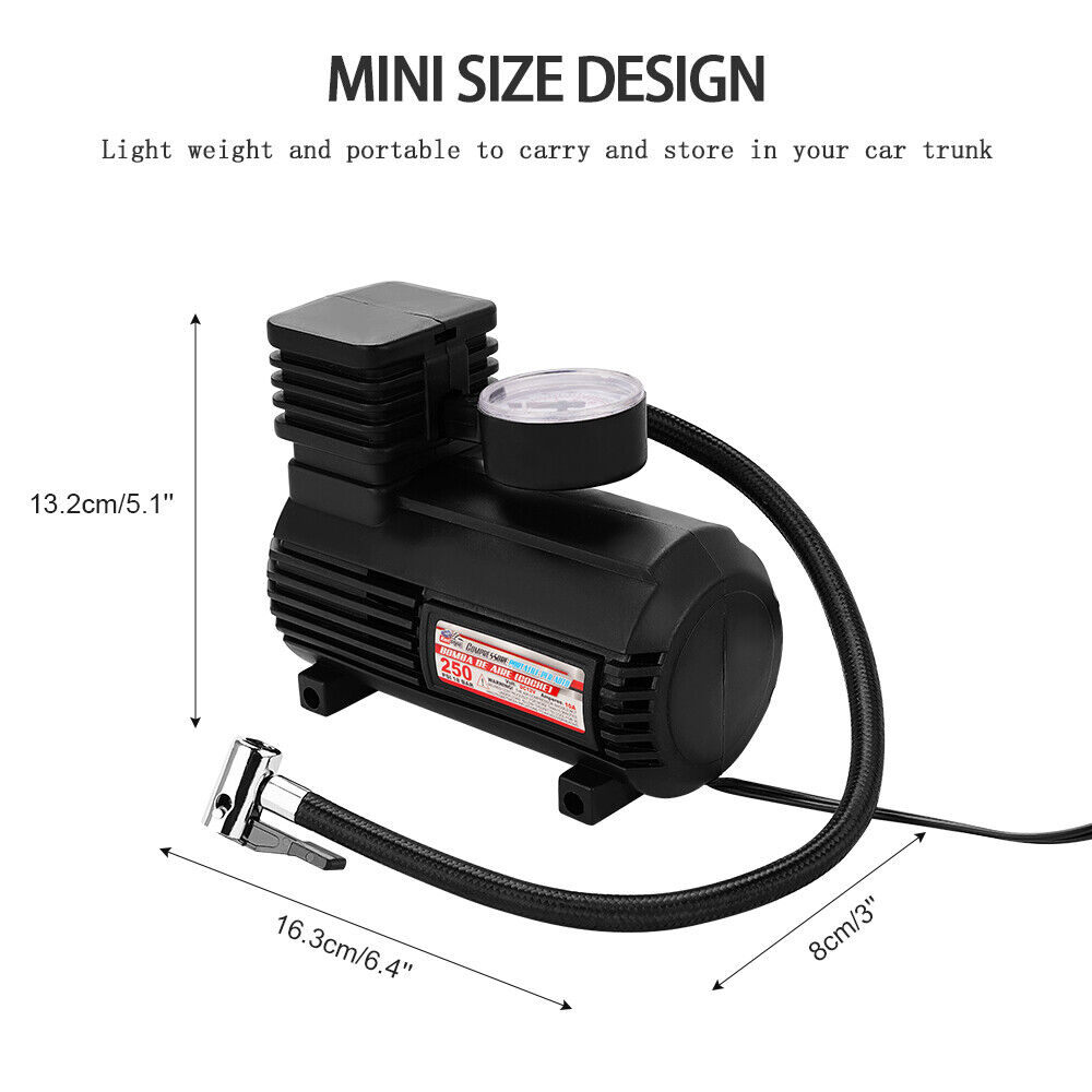 Mini Portable Air Compressor Electric Tire Inflator Pump 12 Volt Car 250PSI
