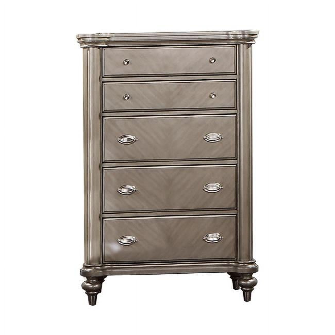 56 in. Ada Pine Wood Chevron Pattern 5 Drawer Tall Dresser Chest, Brown